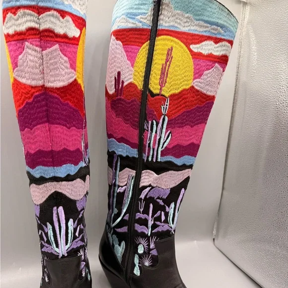 Colorful Desert Scene Embroidered Boots By NASTY GAL - Picture 9 of 17
